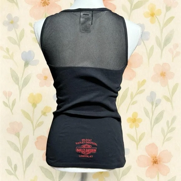 Harley Davidson Mesh Tank Top Black 2013 Embroidered Y2K Biker Size M 2013 - Picture 3 of 6